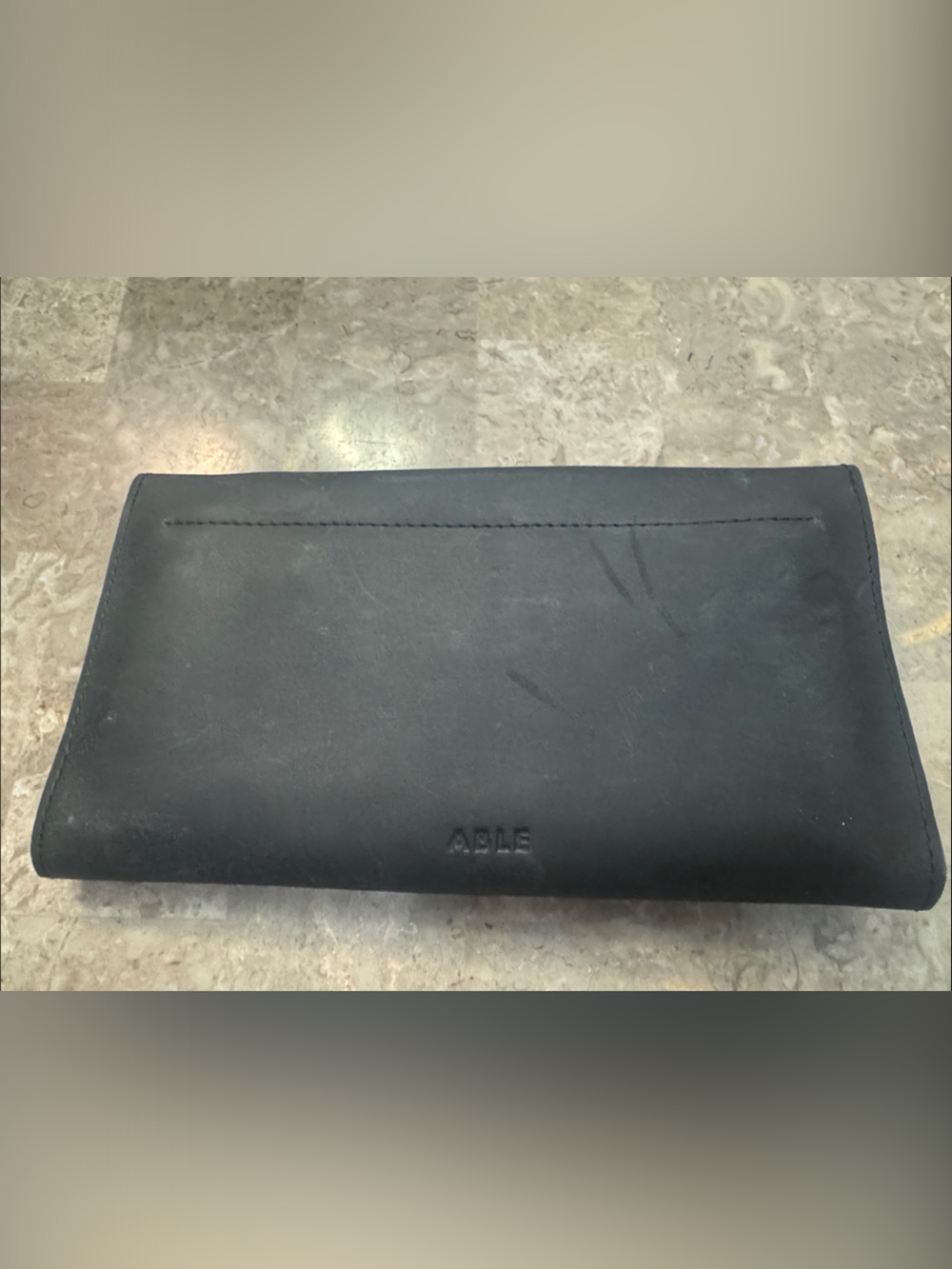 ABLE Black Leather Fold Over Clutch